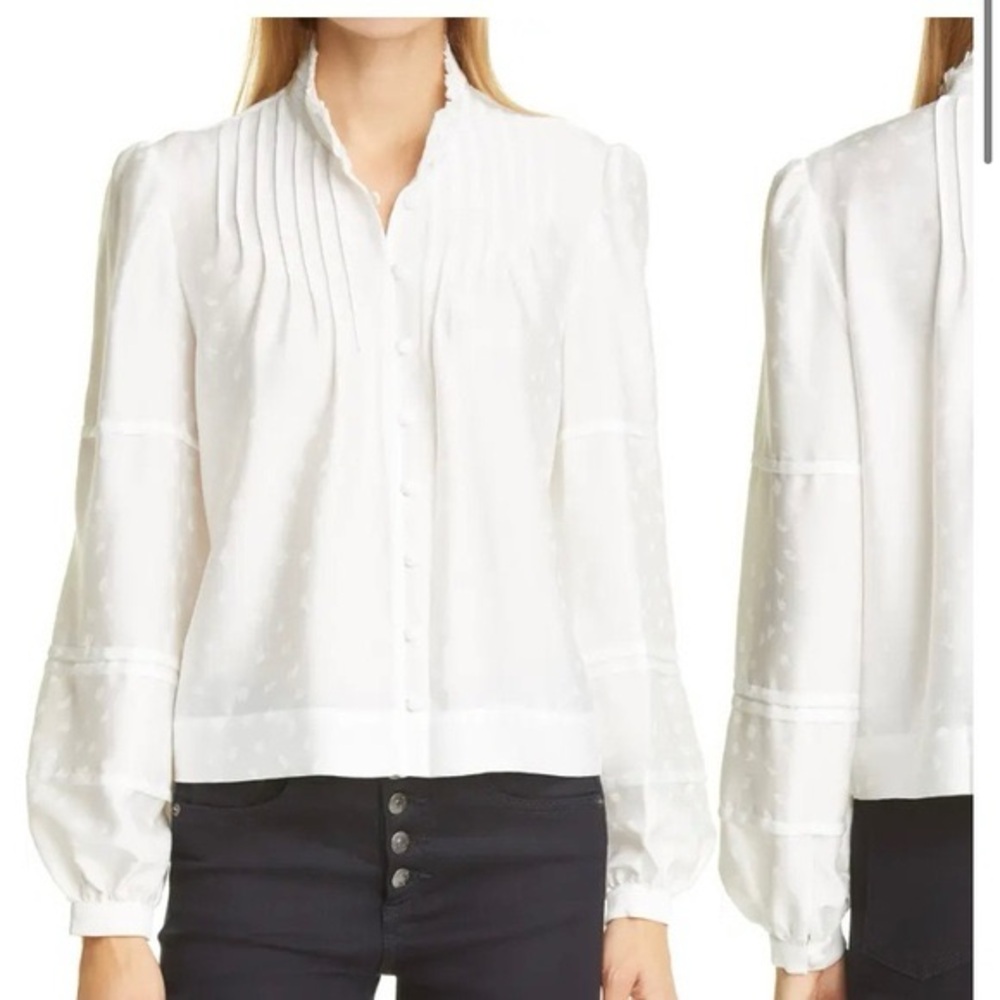 NWT $350 Veronica Beard Rylee Long-Sleeve Texture Top Blouse